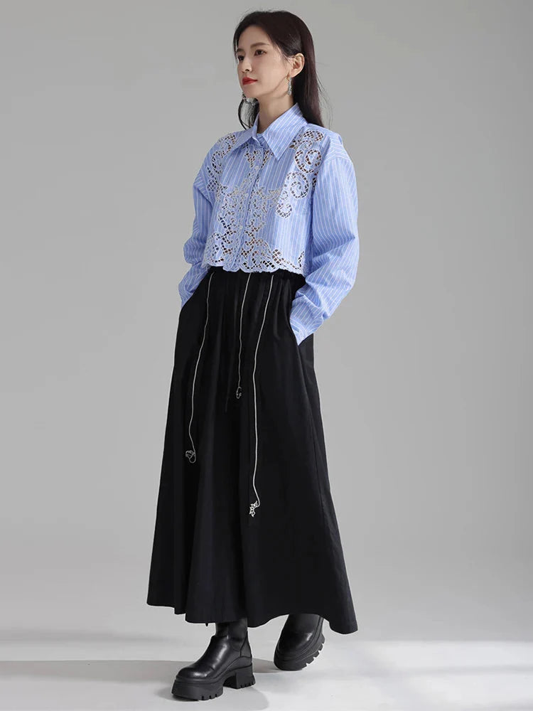 Amy Cropped Lace Button Up Top
