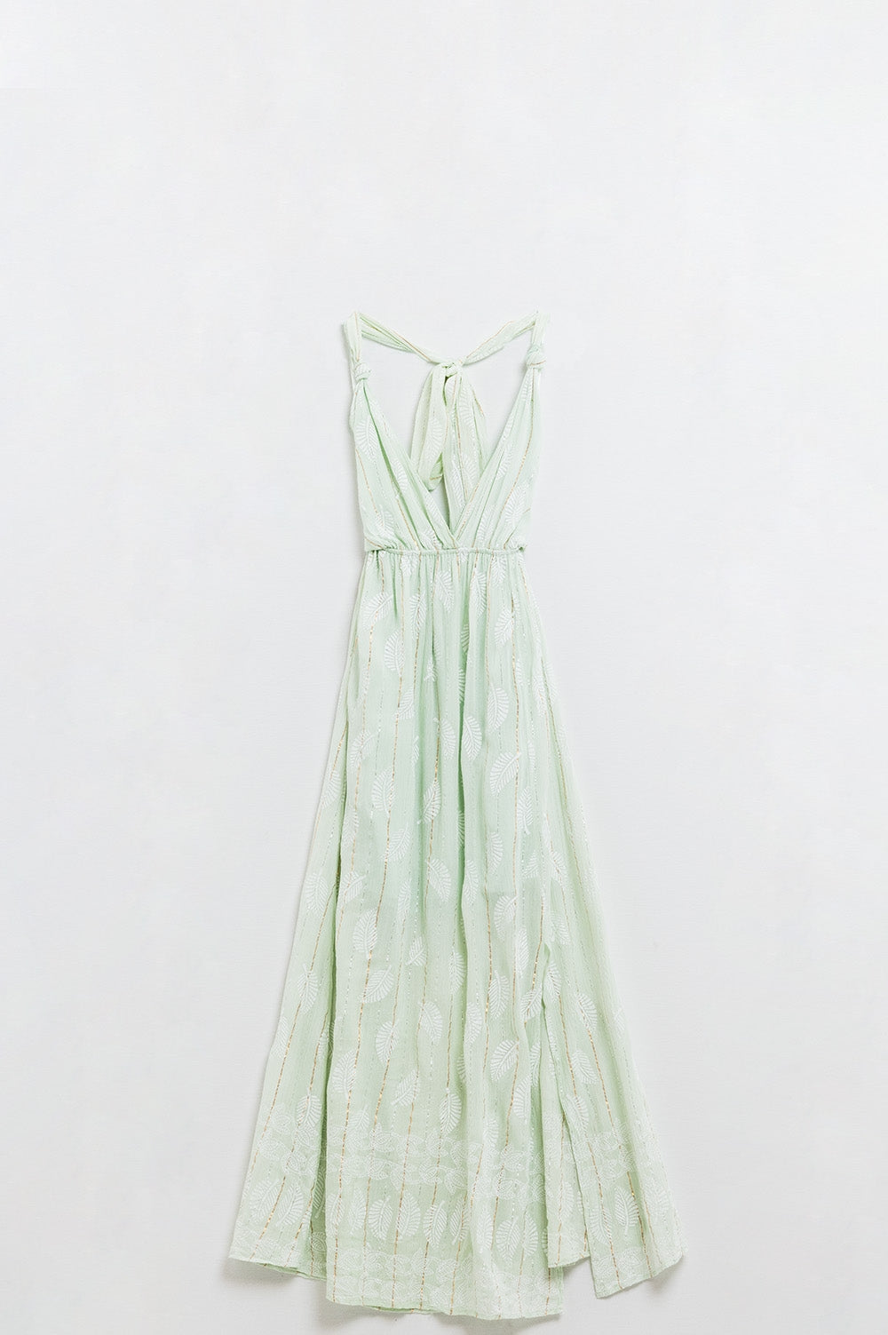 Antigone Halter Dress in Mint Leaf Print