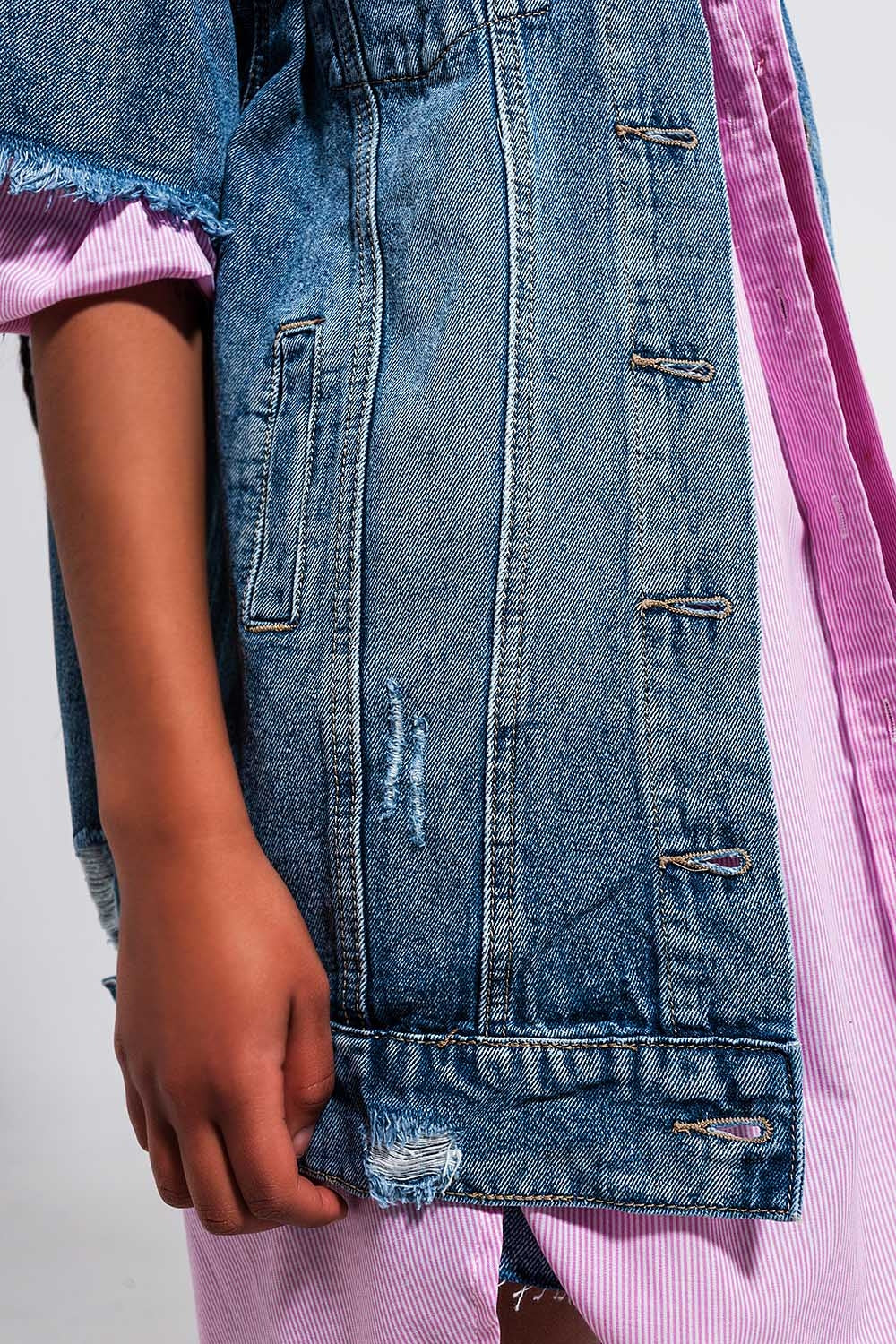 Yasmin Oversized Distressed Short Sleeves Denim Jacket