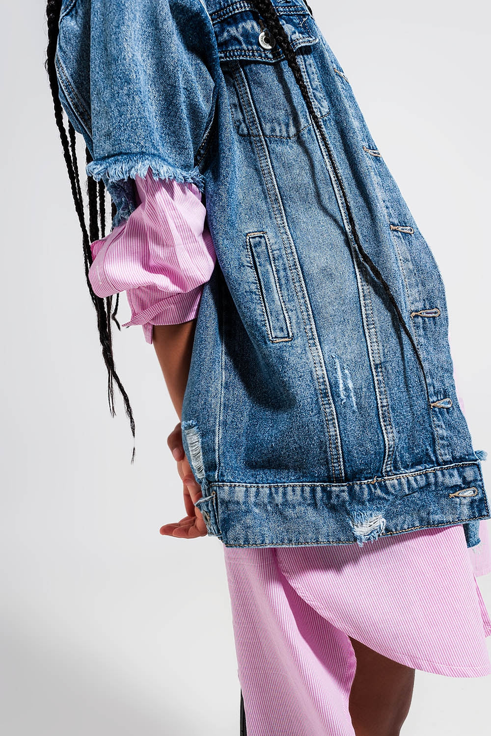 Yasmin Oversized Distressed Short Sleeves Denim Jacket