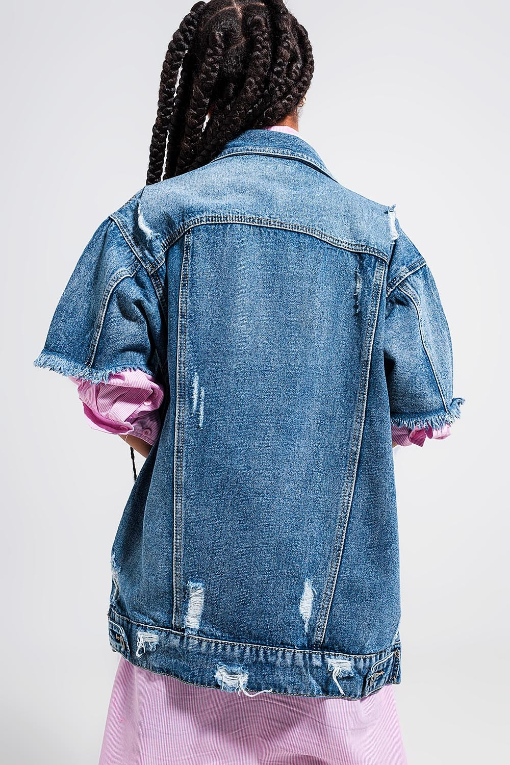 Yasmin Oversized Distressed Short Sleeves Denim Jacket