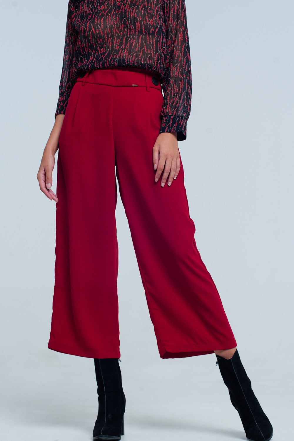 Izel Wide-Leg Culottes in Red