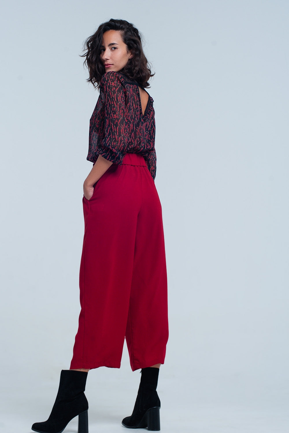 Izel Wide-Leg Culottes in Red