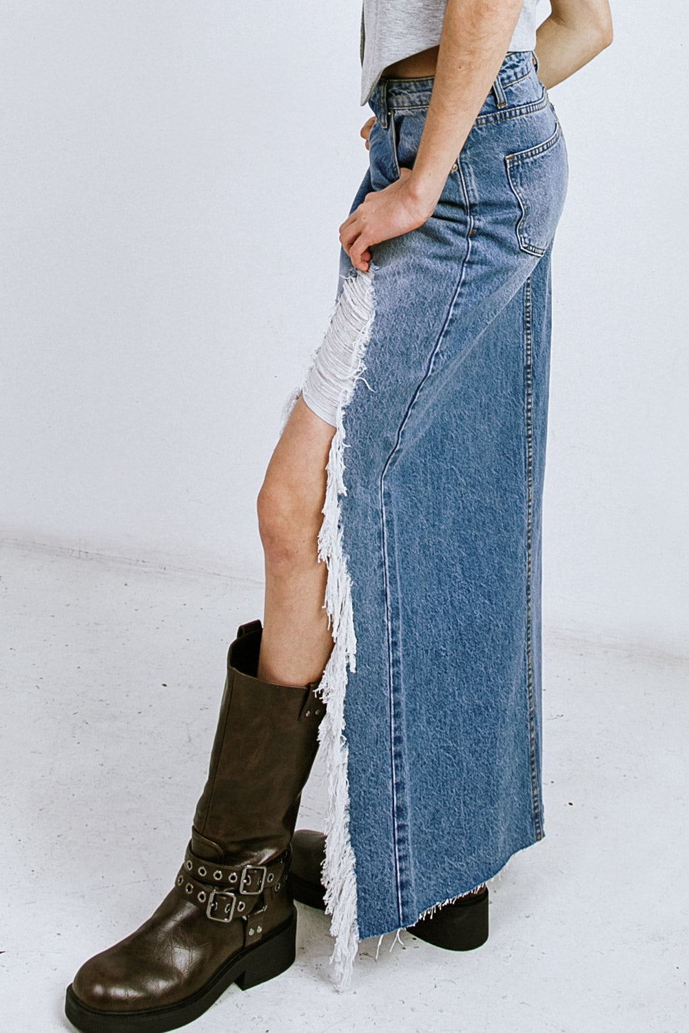 Georgette Denim Asymmetrical Skirt