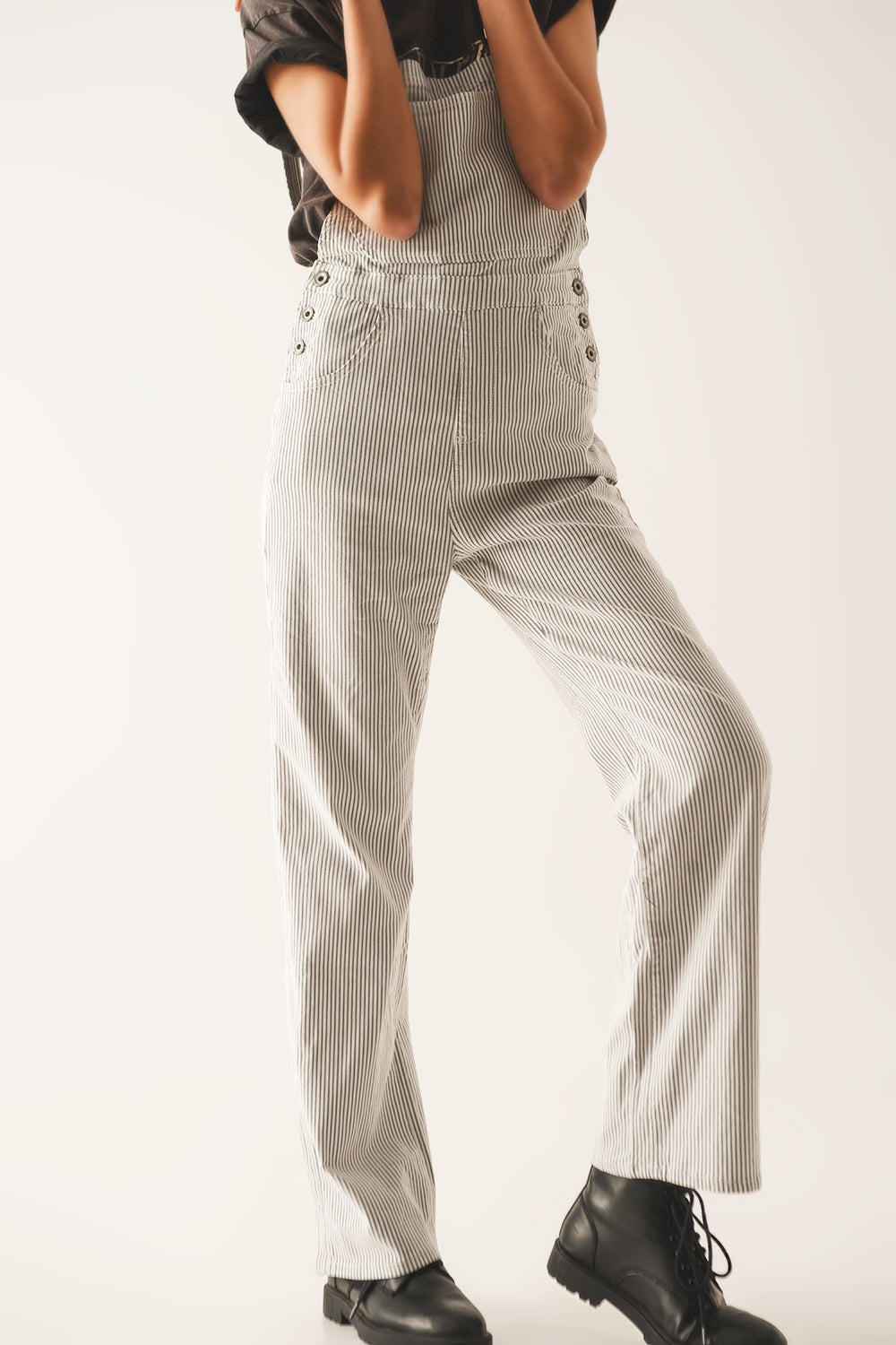 Sadie Grey Striped Overalls