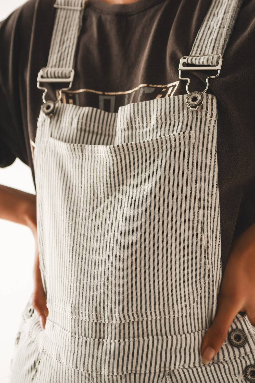 Sadie Grey Striped Overalls