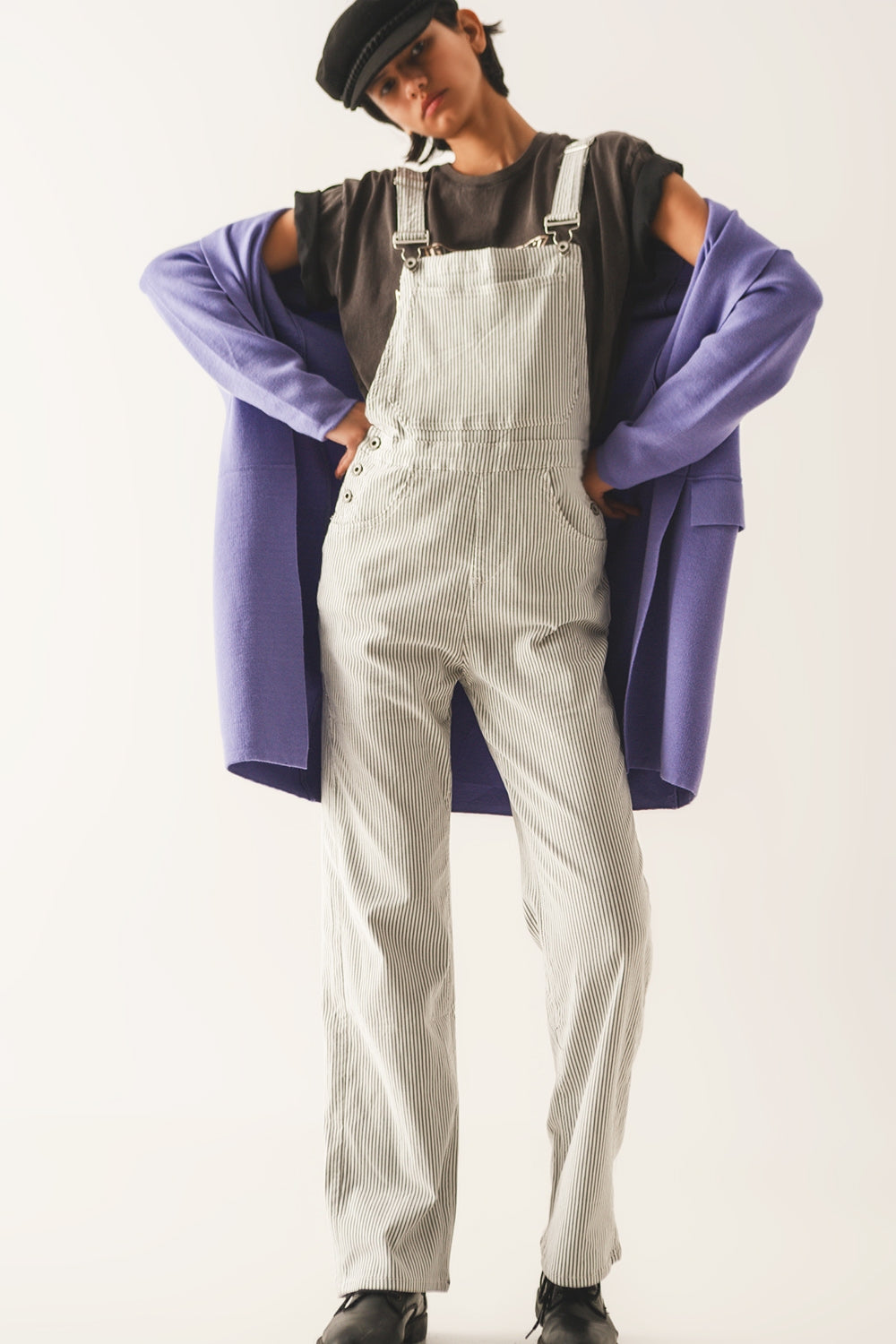 Sadie Grey Striped Overalls