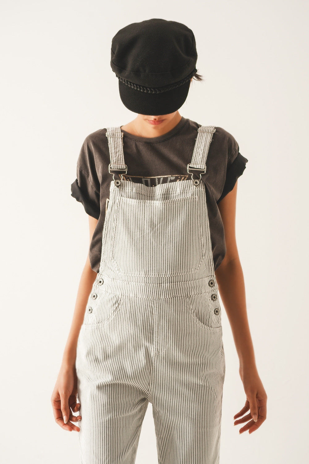 Sadie Grey Striped Overalls