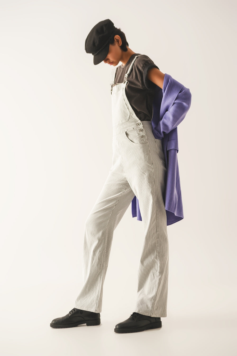 Sadie Grey Striped Overalls