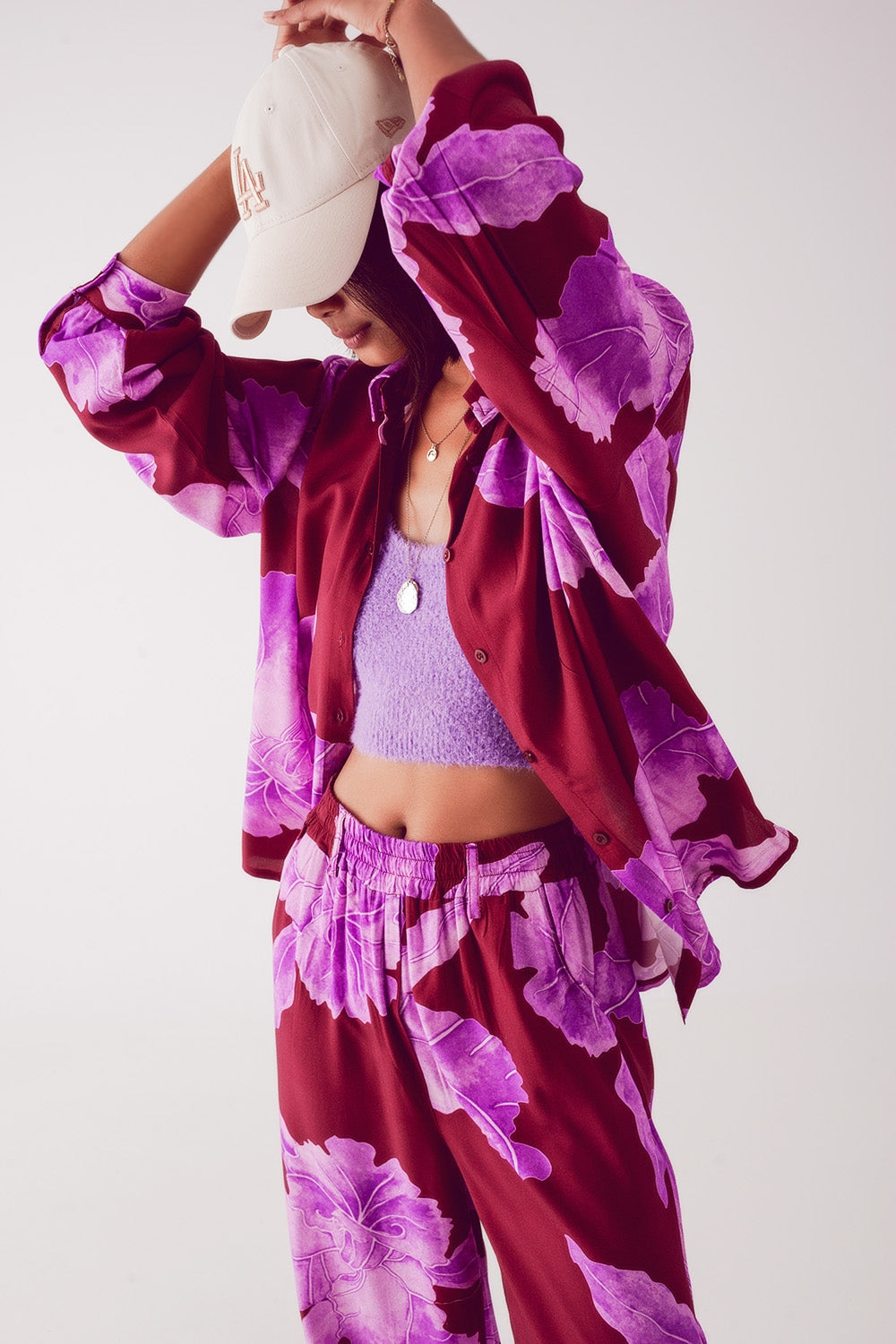 Audre Floral Print Shirt in Fuchsia