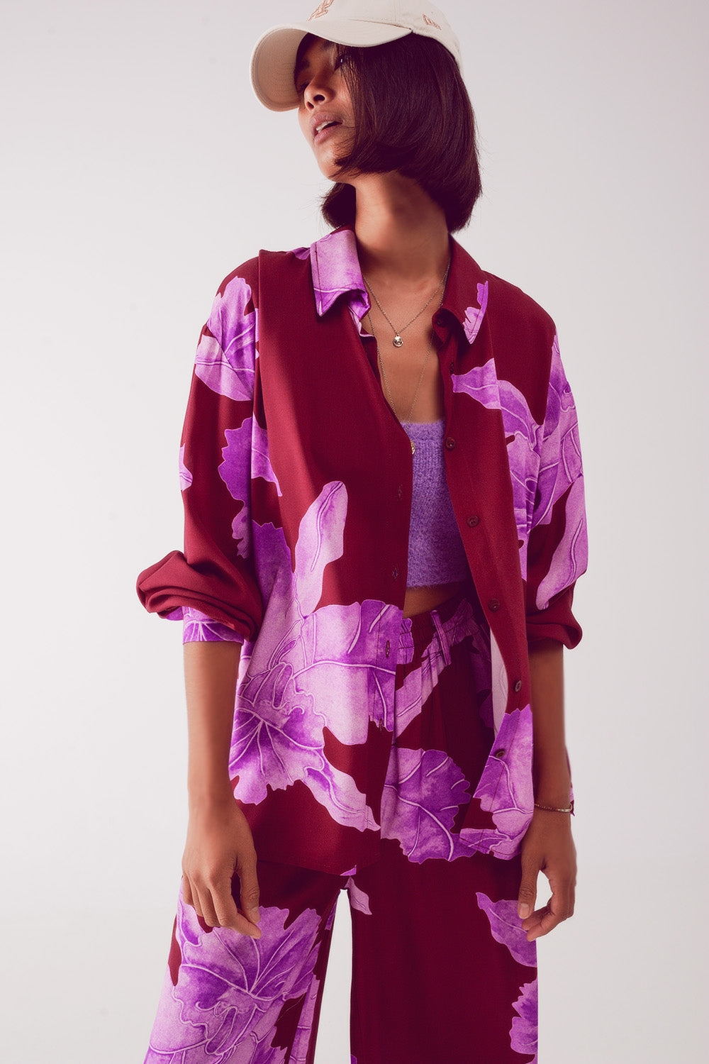 Audre Floral Print Shirt in Fuchsia