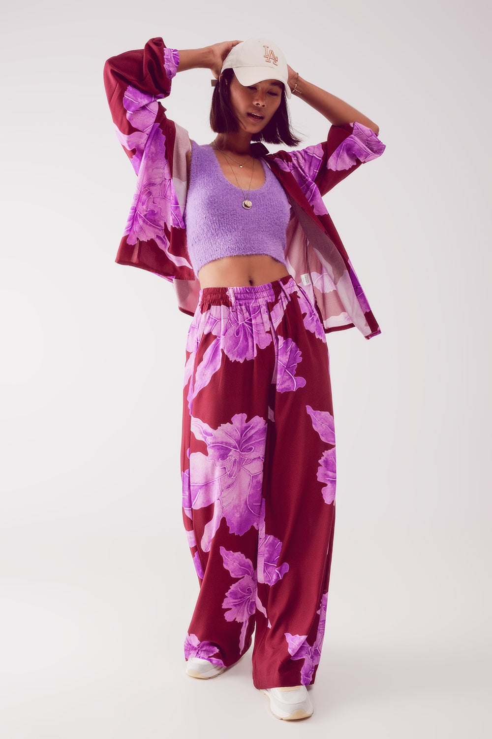 Audre Floral Print Shirt in Fuchsia