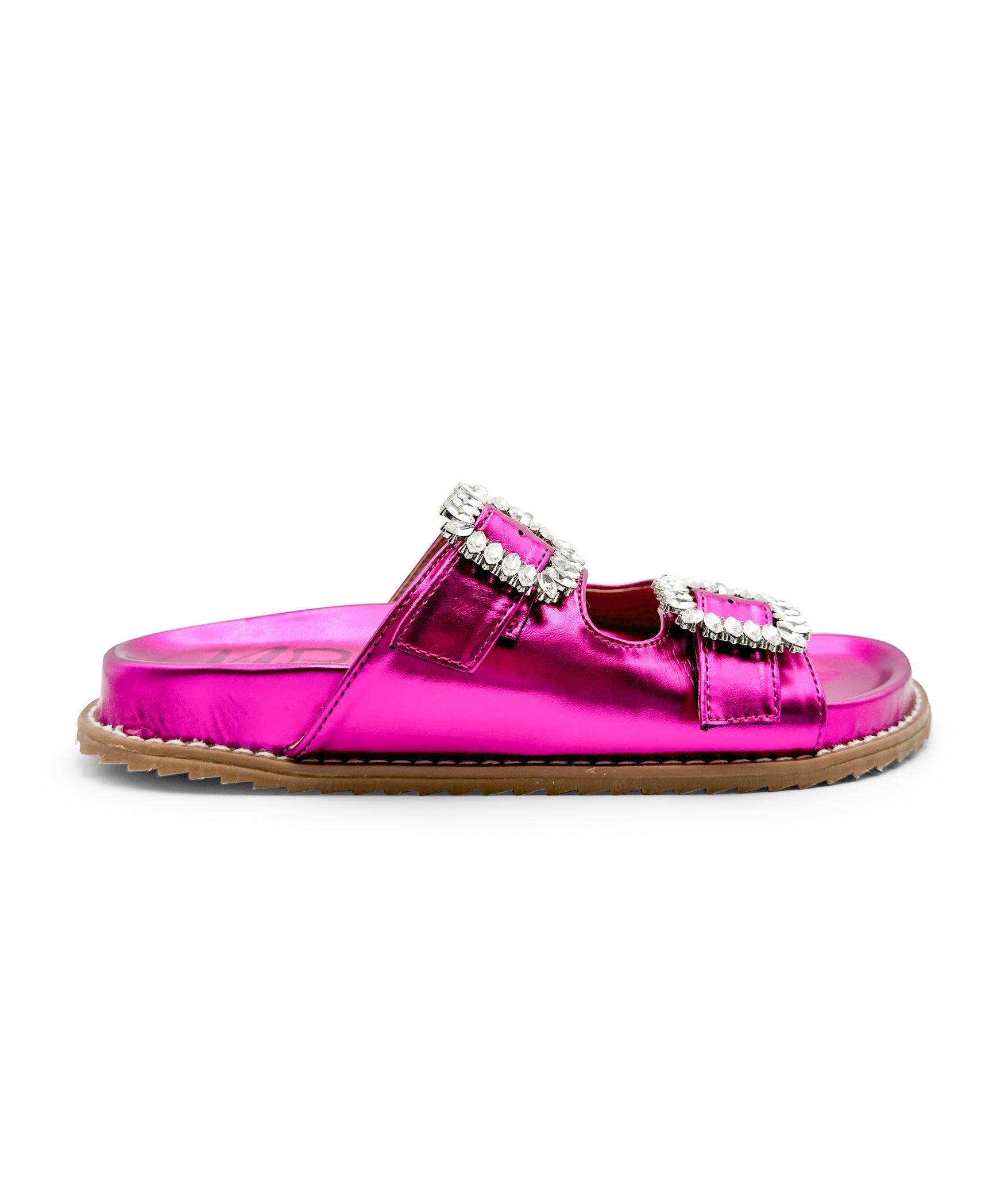 Stella Rhinestone Buckle Slides in Fuschia