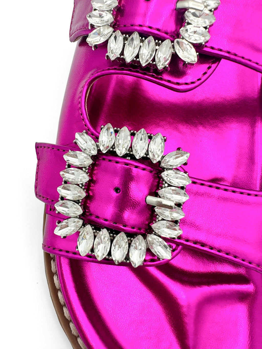 Stella Rhinestone Buckle Slides in Fuschia
