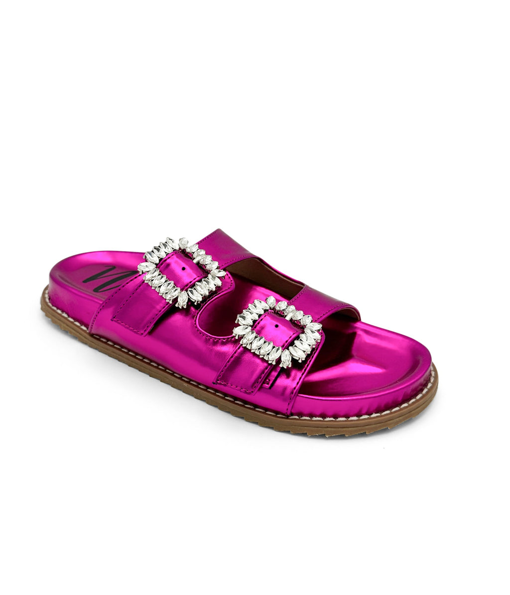 Stella Rhinestone Buckle Slides in Fuschia