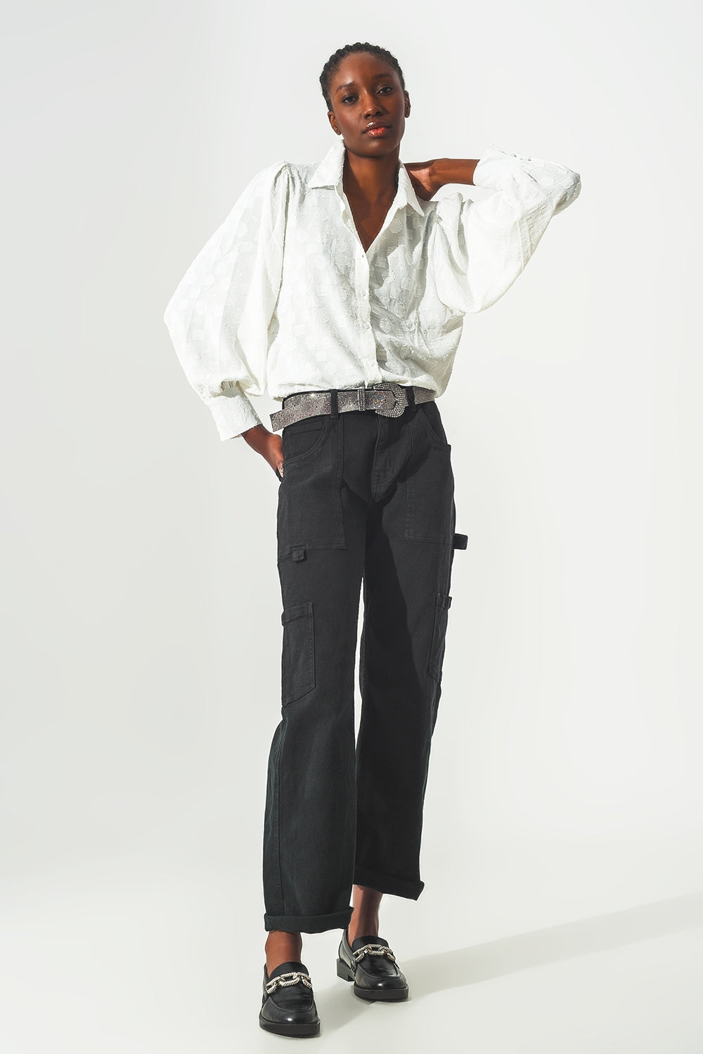 Farah Straight Leg Cargo Pants in Black