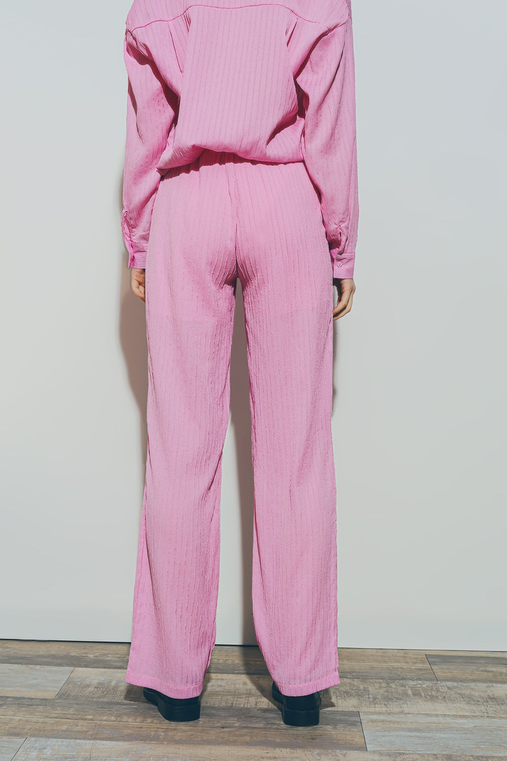 Janine Textured Wide Leg Pants in Pink
