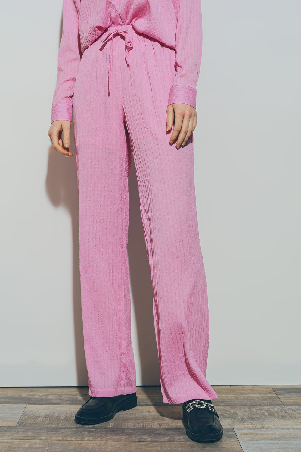 Janine Textured Wide Leg Pants in Pink