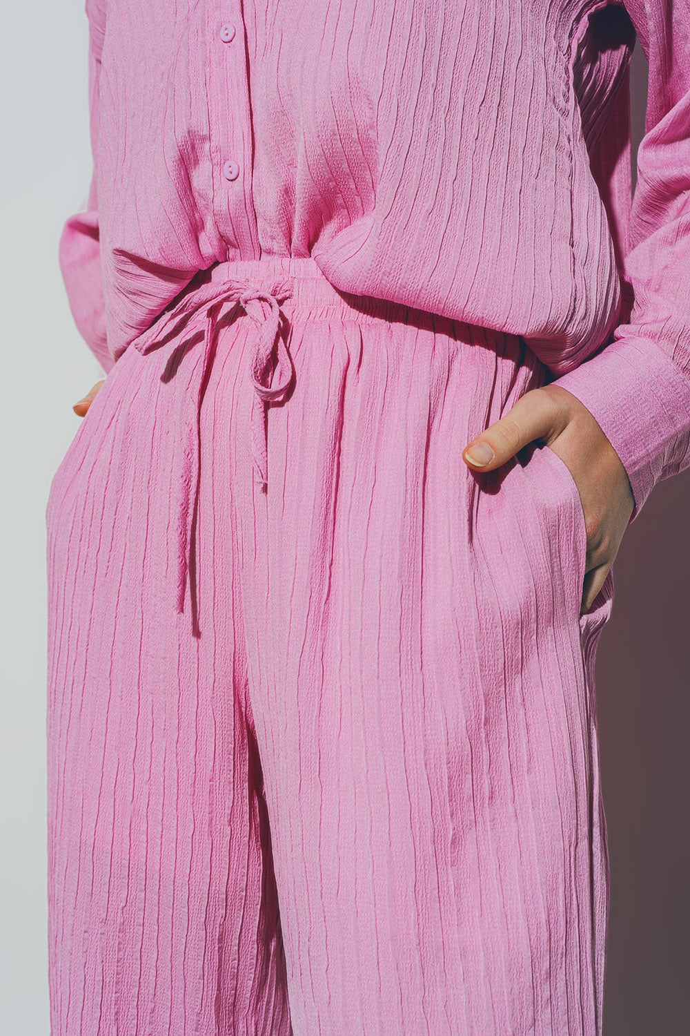 Janine Textured Wide Leg Pants in Pink