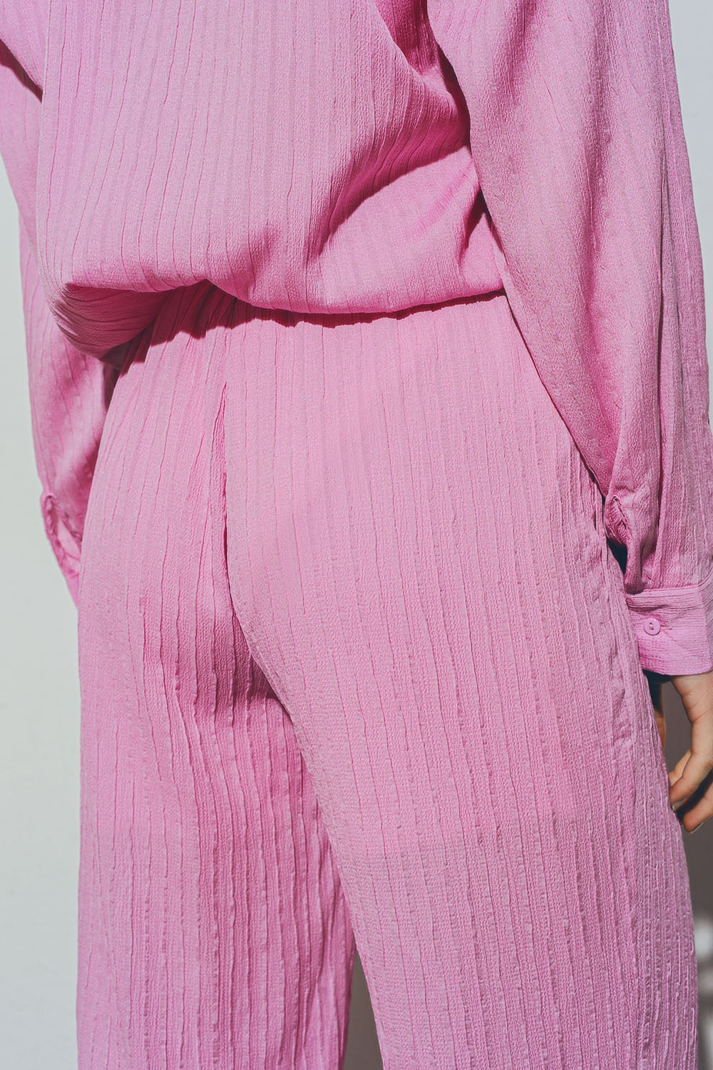 Janine Textured Wide Leg Pants in Pink