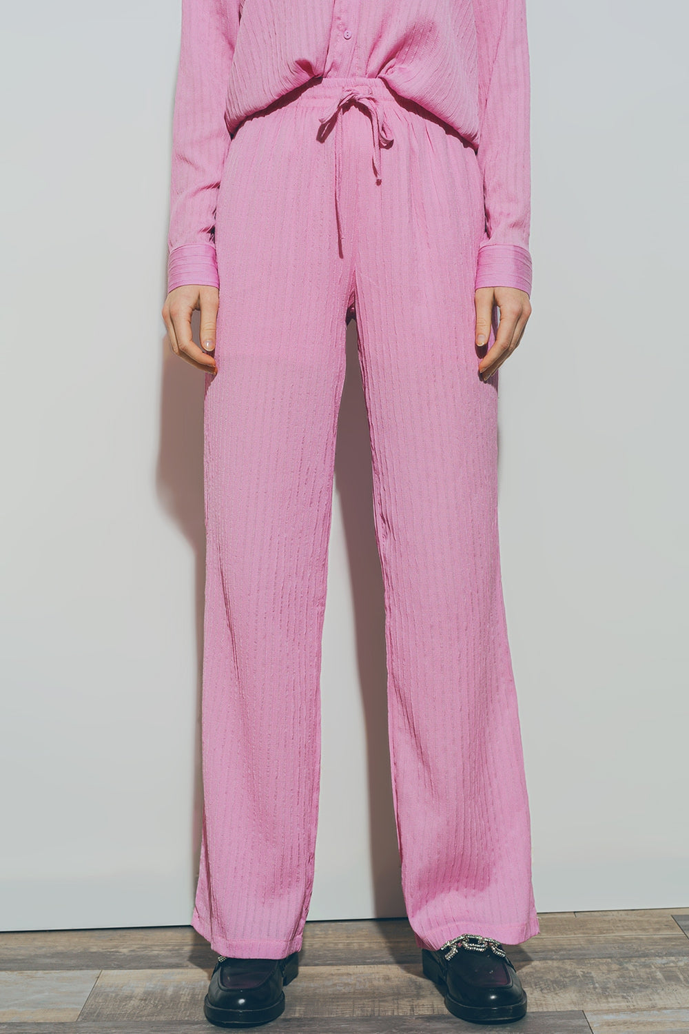 Janine Textured Wide Leg Pants in Pink